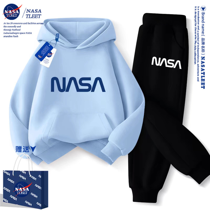 NASA男童秋装套装2025新款连帽卫衣两件套加绒儿童休闲秋季运动服