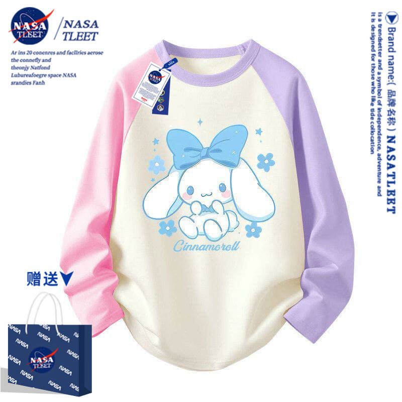 NASA春秋卡通可爱长袖T恤打底衫玉桂狗上衣新款中小学生百搭圆领