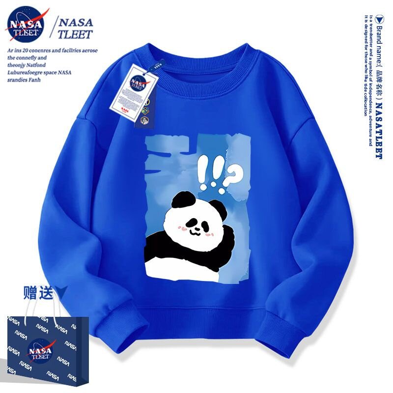 NASA联名春秋季百搭中小学生休闲上衣新款卡通可爱熊猫圆领卫衣潮
