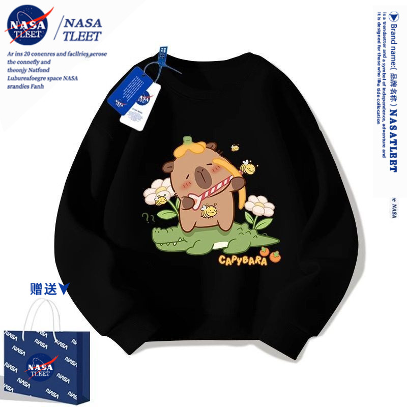 NASA联名卡皮巴拉圆领卫衣男女2025新款宽松秋冬季青少年上衣