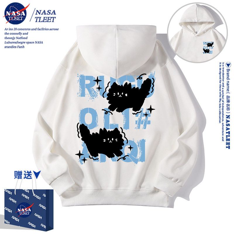 NASA闪电猫连帽卫衣女春秋2025新款潮流设计感秋冬季宽松百搭外套