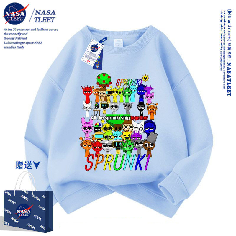 NASA联名春秋游戏节奏盒子sprunki宽松上衣新款男女童装圆领卫衣
