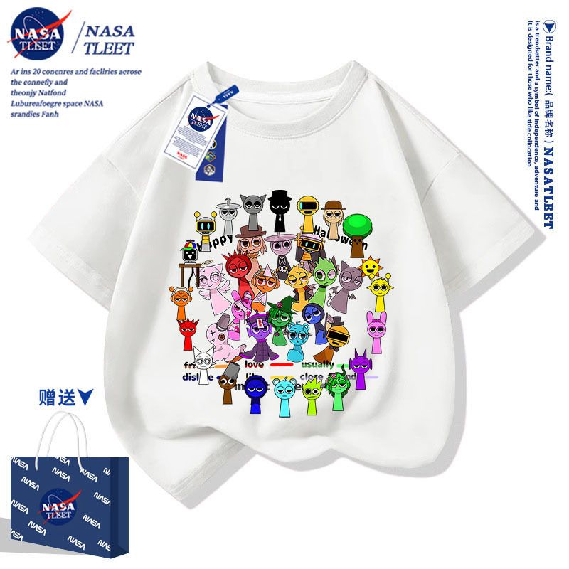 NASA联名节奏盒子t恤儿童短袖衣服sprunki音乐游戏上衣男女童半袖