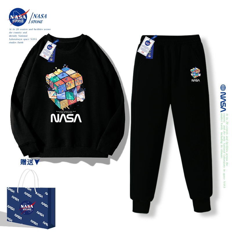 NASA男童加绒套装2024新款秋冬季中大童女童卫衣两件套儿童运动服