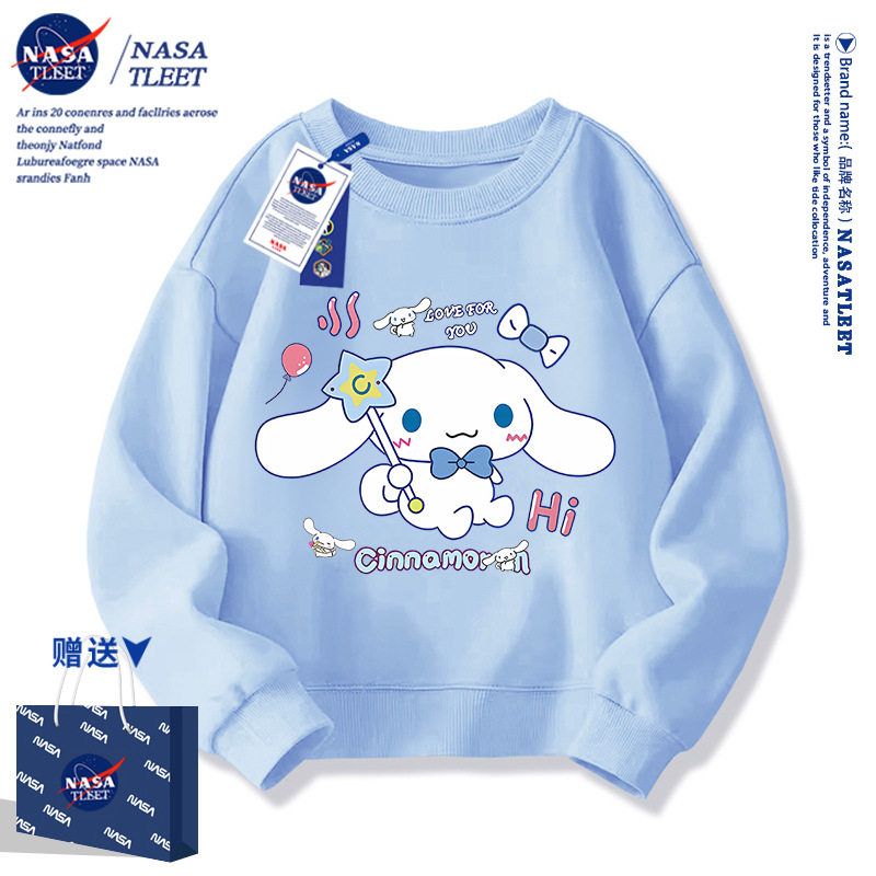 NASA联名秋冬季卡通动漫可爱猫咪洋气上衣新款中小学生圆领卫衣潮