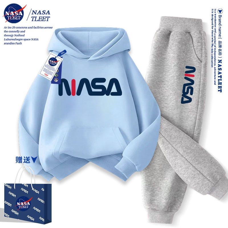 NASA联名潮流时尚男女孩子中小儿童休闲运动连帽衫上衣裤子套装冬