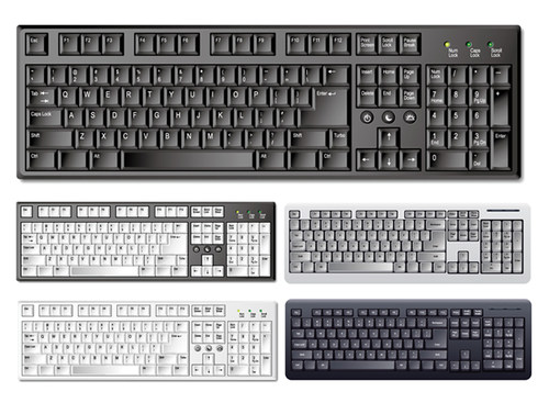 电脑键盘 五款逼真电脑 键盘按键元素 AI格式矢量设计素材