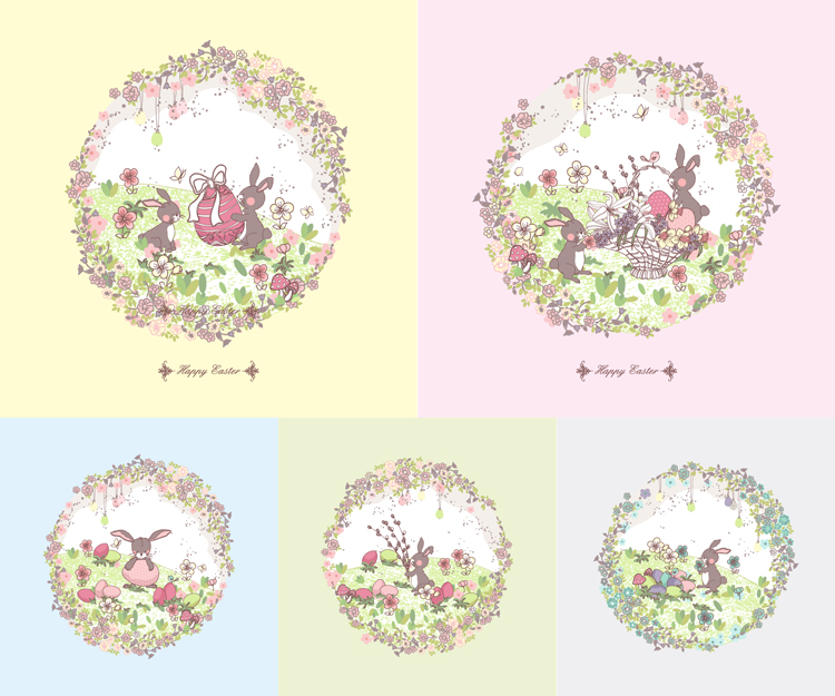 复活节卡通兔子插画ai矢量素材 淡雅可爱彩蛋插画背景 设计素材