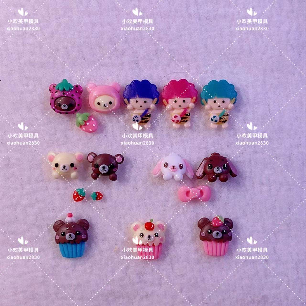 小欢美甲模具立体雕花硅胶模具轻松熊系列美甲卡通公仔饰品