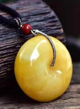 天然俄料白花蜜蜡平安扣鸡油黄蜜蜡琥珀吊坠男女款项链挂件送礼