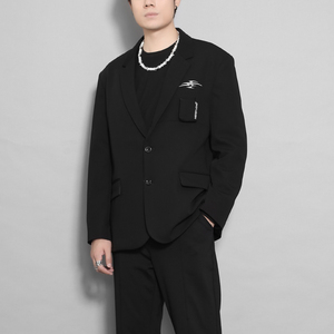 口袋装饰设计黑色西装外套男士