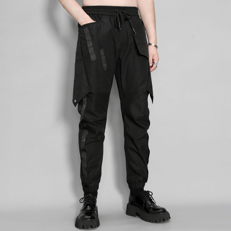 不规则织带拼接嘻哈休闲工装裤男