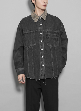 2025秋季新款潮流暗黑港风复古水洗做旧灰色牛仔外套男士休闲夹克