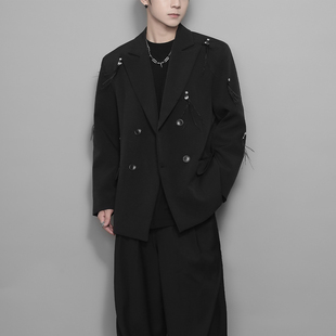 饰小众设计感休闲西装 金属铆钉流苏装 外套男 秋冬复古个性 原创男装