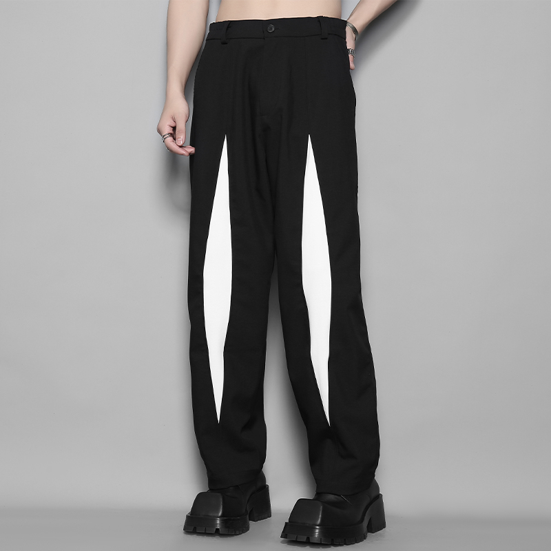 黑白撞色拼接设计感直筒休闲西裤