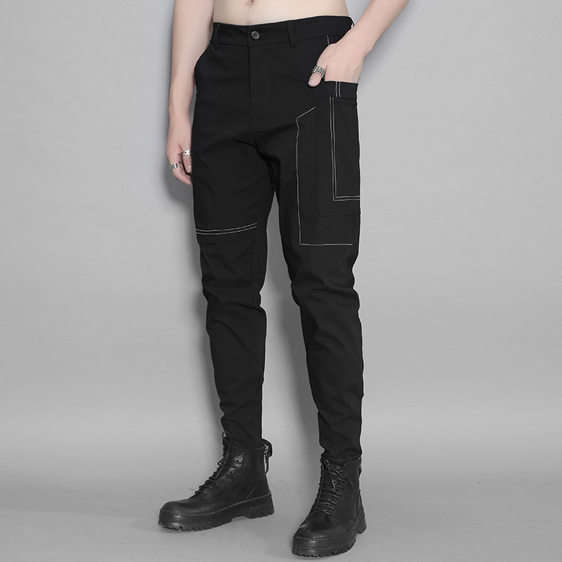 原创男装秋季暗黑港风个性几何车线条拼接修身锥形九分休闲裤男潮,男装,休闲裤,淘宝优惠券,粉丝福利购,淘宝优惠卷