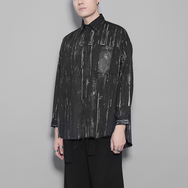 抽象涂鸦印花休闲长袖衬衫男秋装