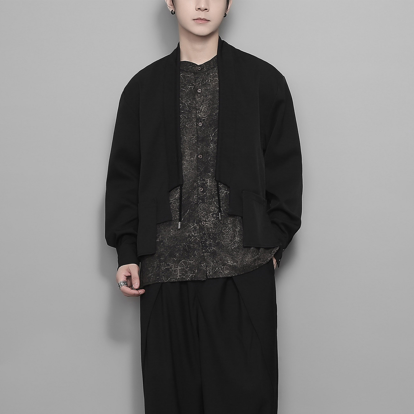 艺术假两件拼接小众设计感衬衫男