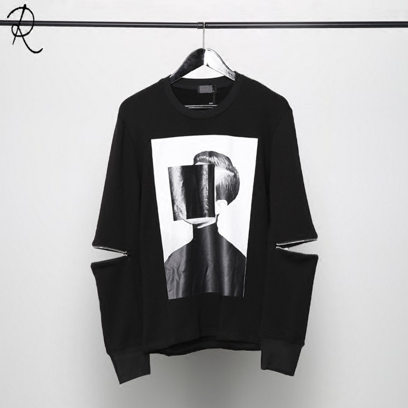 印花手袖拉链拼接长袖卫衣男