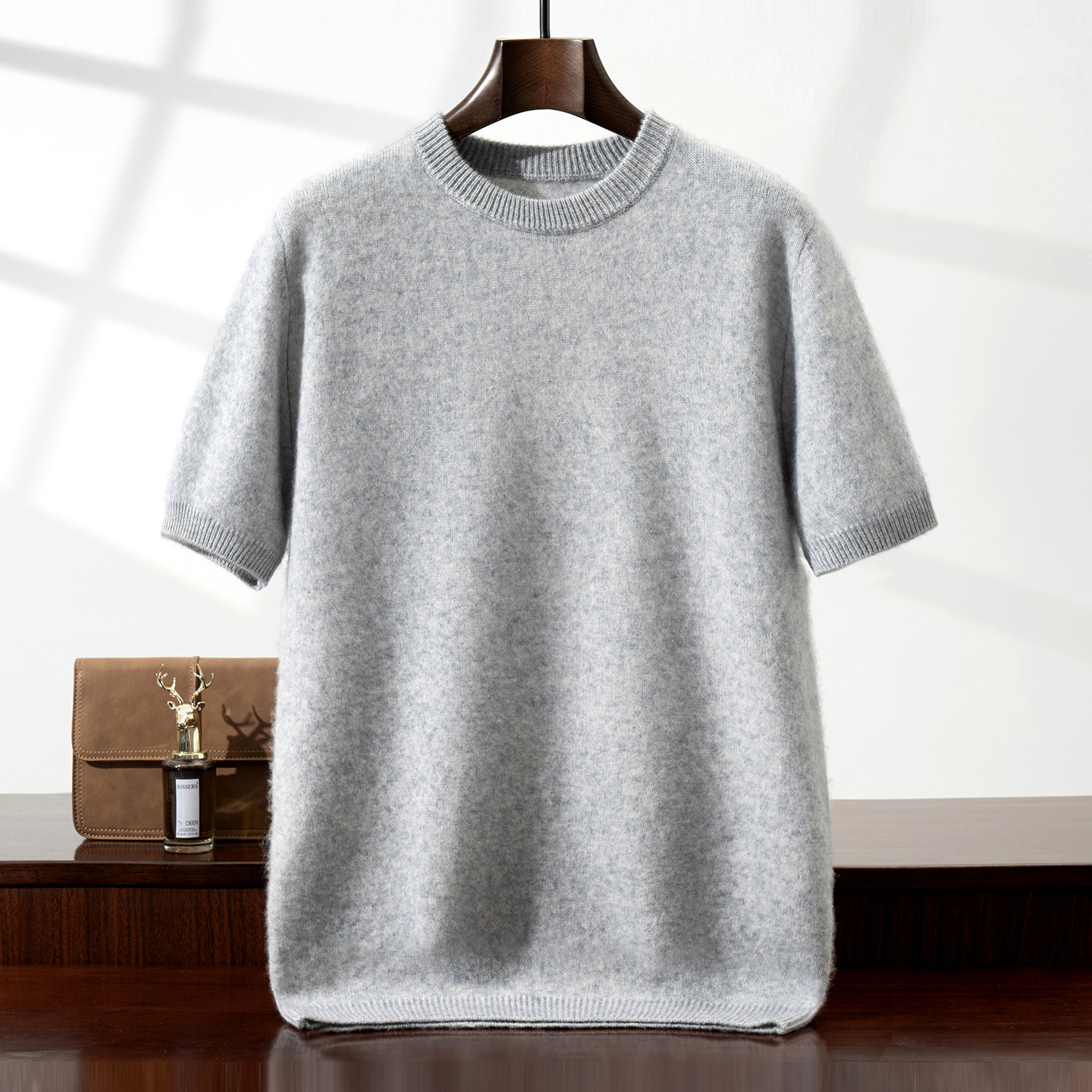 男士加厚针织短袖山羊绒衫圆领毛衣衣2025秋冬宽松大码打底衫内搭
