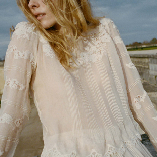 DOEN法式刺绣100%桑蚕丝衬衫女设计感小众2026春夏真丝长袖上衣