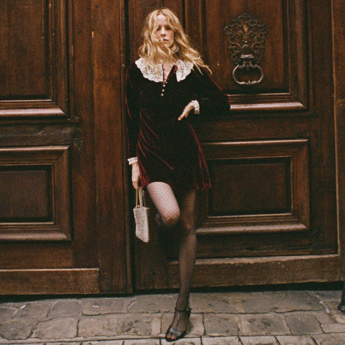 法式真丝天鹅绒长袖连衣裙