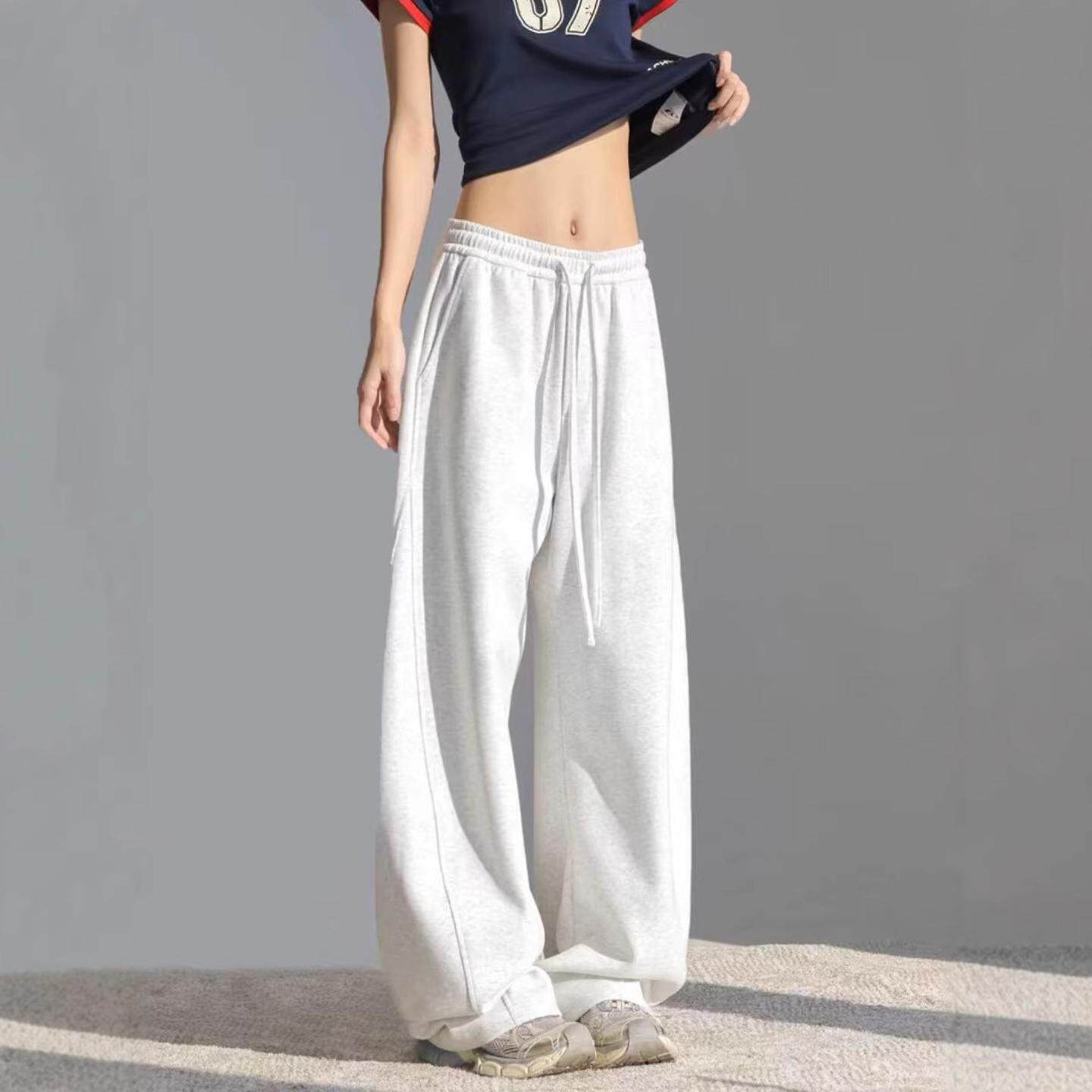 普洛克正品 色运动裤男女直筒休闲裤子宽松慵懒风阔腿弯刀裤卫裤