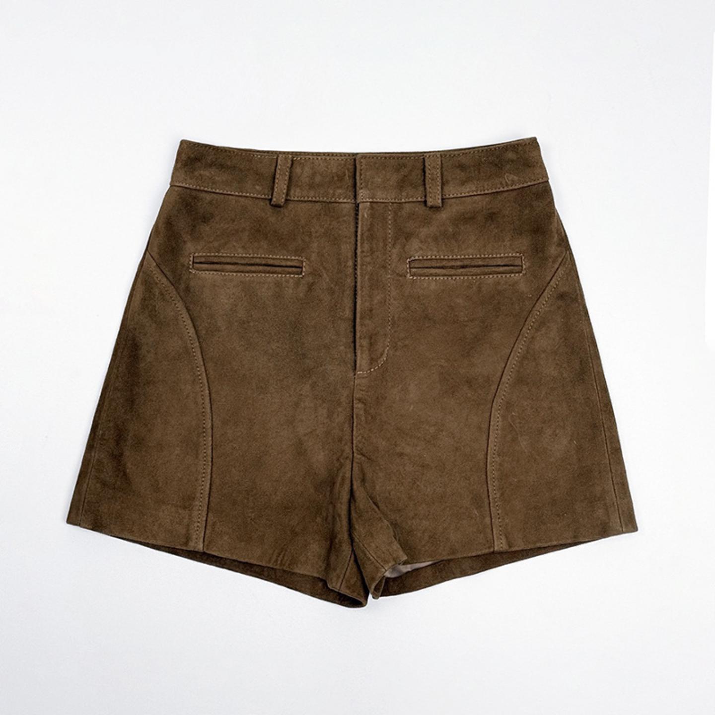 普洛克正品皮裤头层山羊反绒透气复古高腰百搭修身短裤潮流热裤女