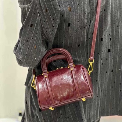 普洛克正品皮小众精致手提波士顿包包女新款复古时尚单肩斜挎小包