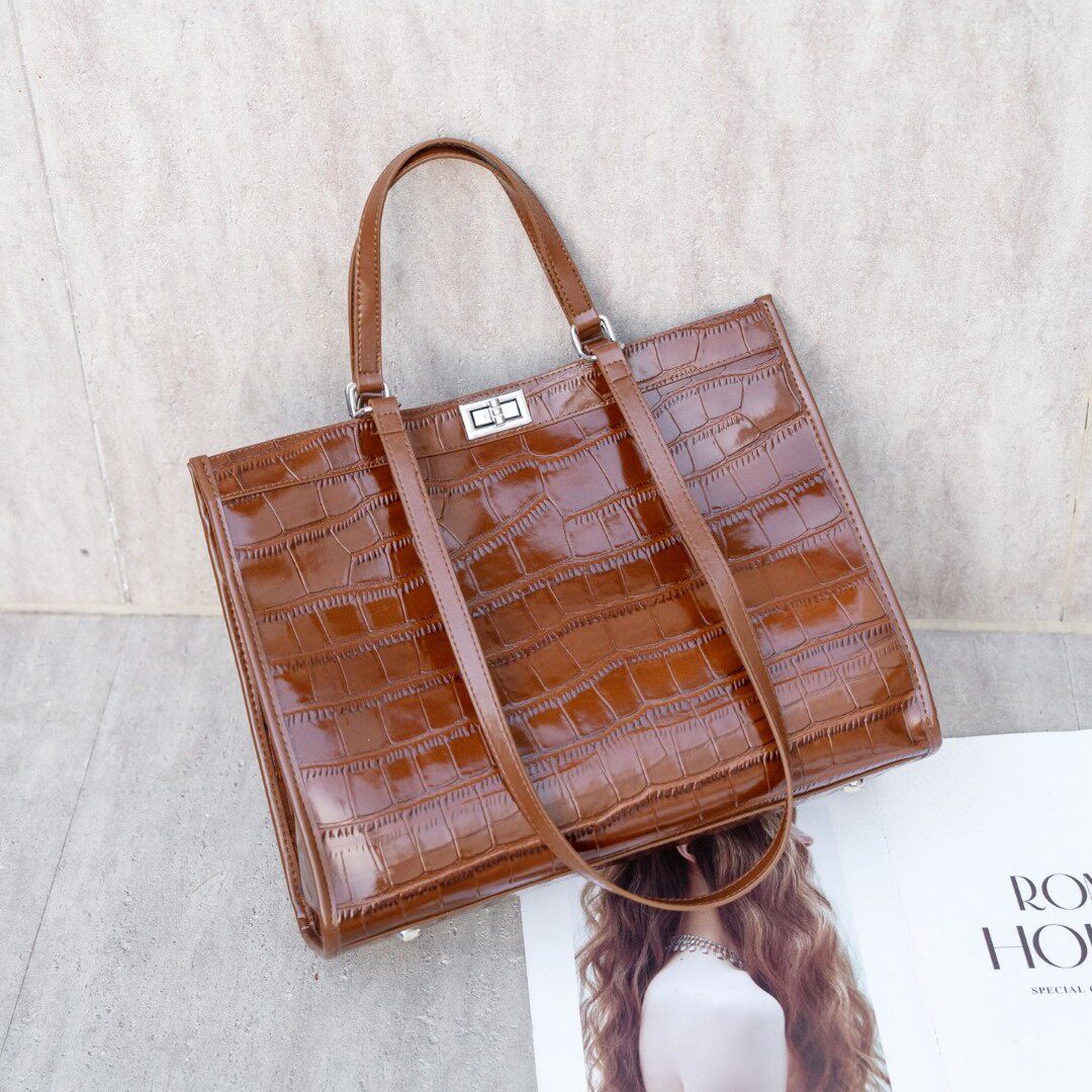普洛克正品漆皮女包新款包包女款鳄鱼纹通勤包女士大容量手提包潮