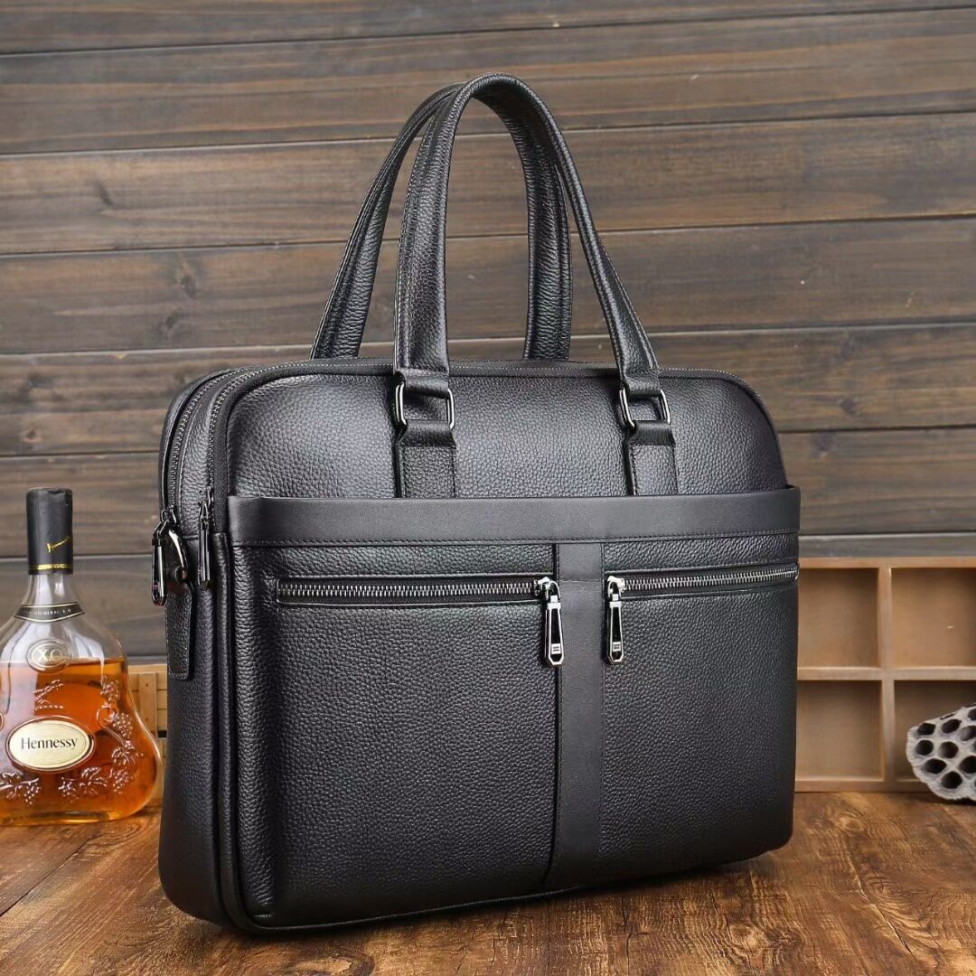 普洛克新款男士公文包真皮商务手提包横款休闲大容量男包寸电脑包