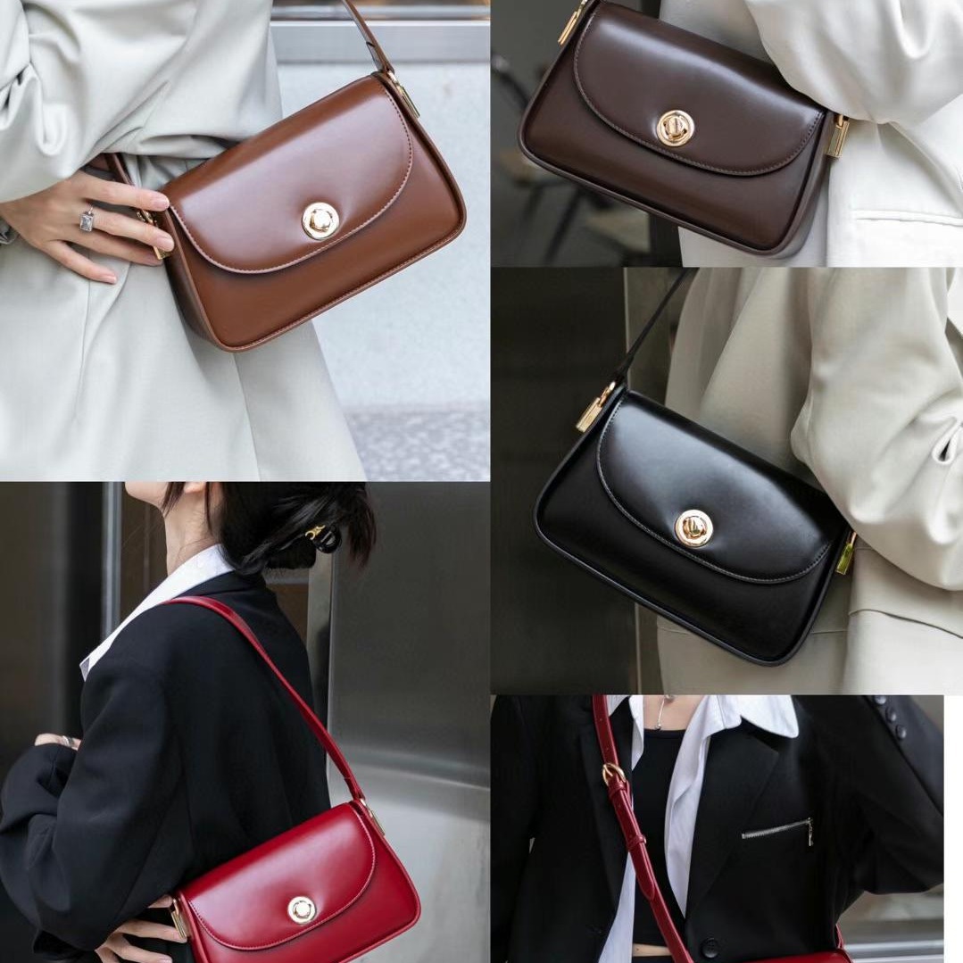 普洛克正品高级感单肩包女牛皮小方包法棍包真皮女包小众轻奢复古