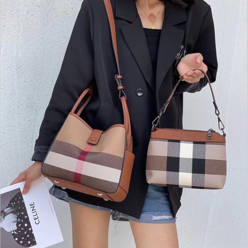 普洛克正品女通勤高级感格子单肩
