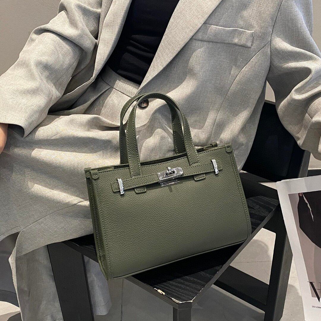 普洛克正品荔枝纹真皮凯莉包女