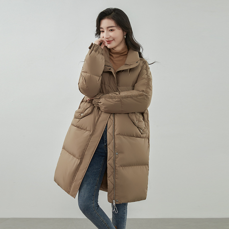 普洛克正品鸭绒平湖羽绒服女年冬季新款中长款大码气质立领小个子