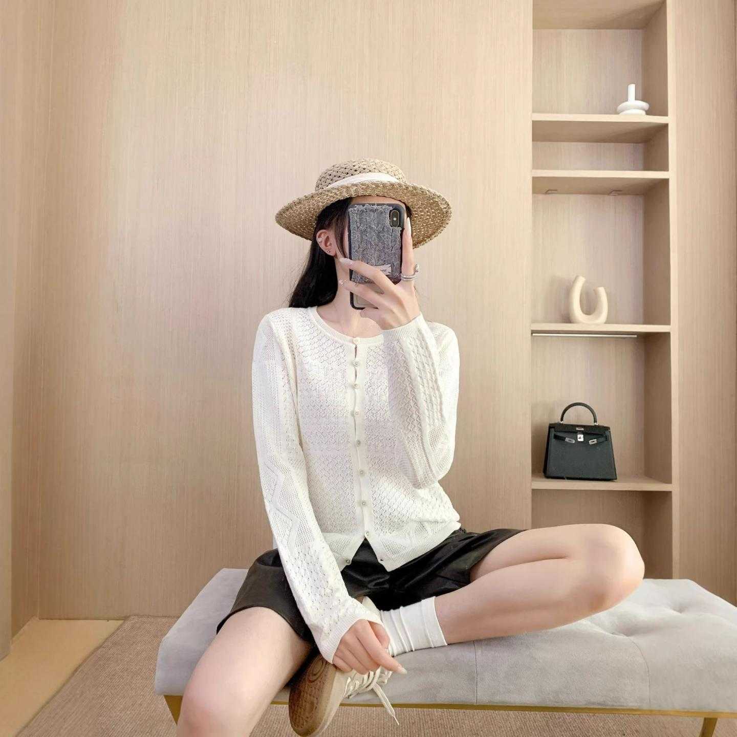 普洛克新款 天丝麻小镂空春秋薄款针织开衫外套女甜美气质减龄显