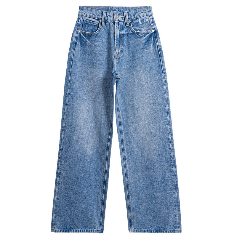 普洛克正品&四季高端牛仔裤女士宽松高腰九分裤&拖地裤直筒阔腿裤