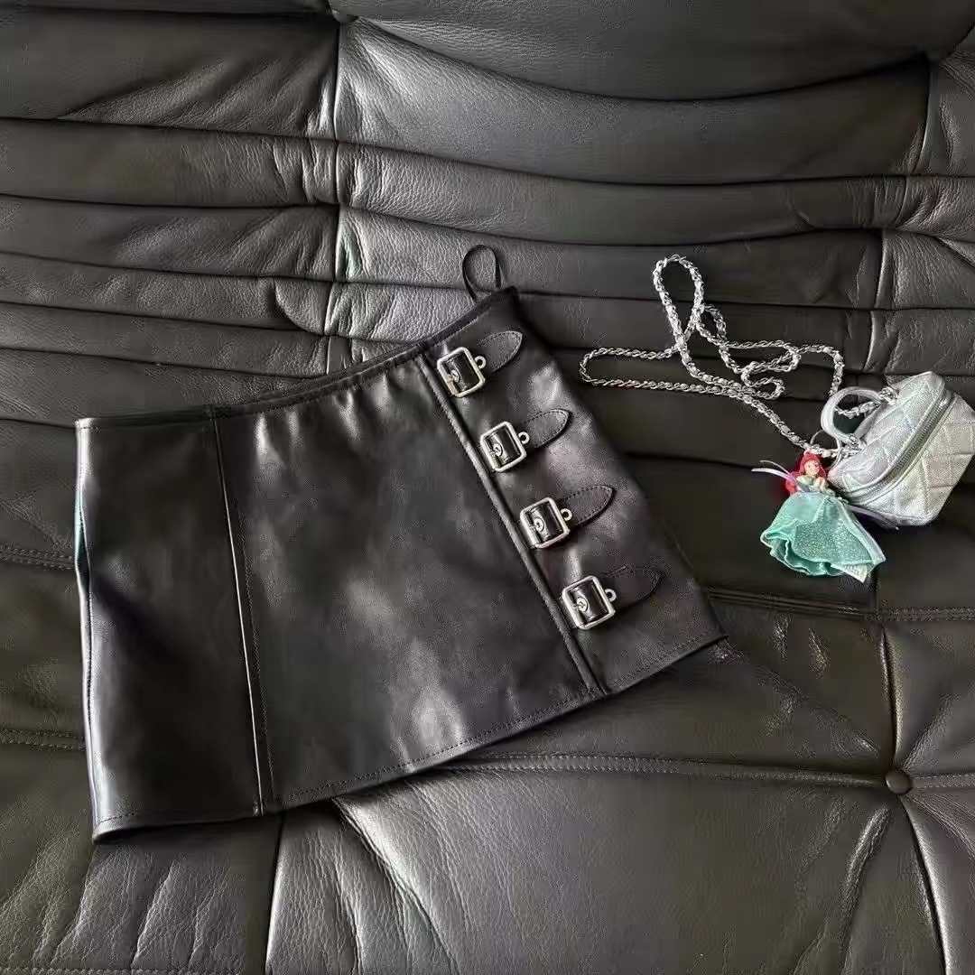 普洛克正品皮裙春夏时尚新款羊皮机车扣辣妹街头风百搭皮显瘦短裙