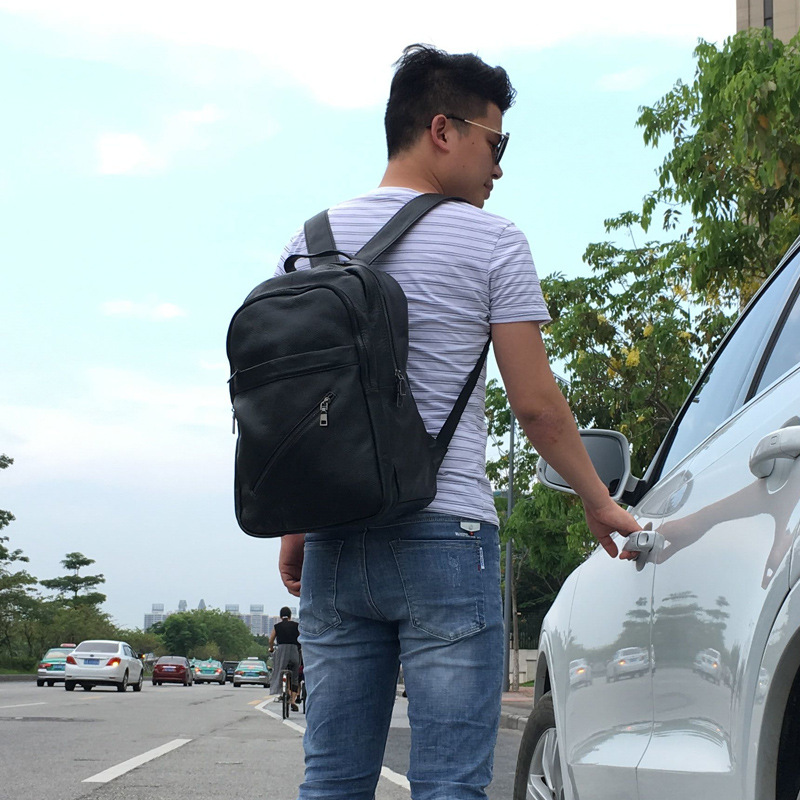 普洛克正品版真皮男士双肩包休闲时尚潮学生书包电脑包牛皮男背包