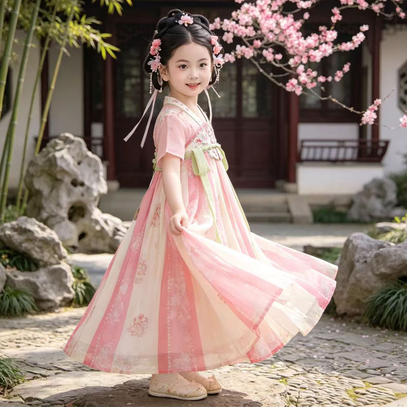 女童夏季薄款古风汉服公主裙演出图片