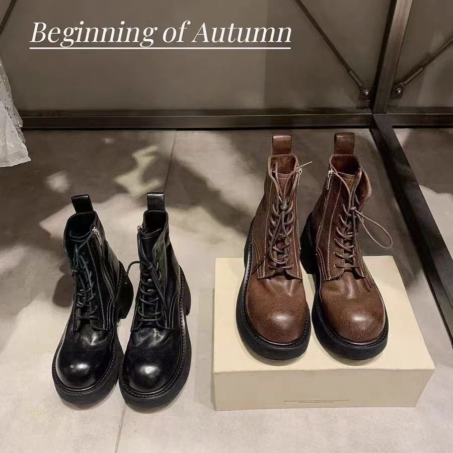 水洗马皮辣妹短靴厚底机车马丁靴