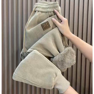 显瘦运动卫裤 羊羔毛加绒加厚休闲裤 宽松高腰束脚哈伦裤 新款 女冬季