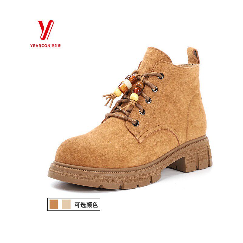意尔康显瘦新款粗休闲鞋秋季女鞋跟2025年靴百搭5662GH31198Y马丁