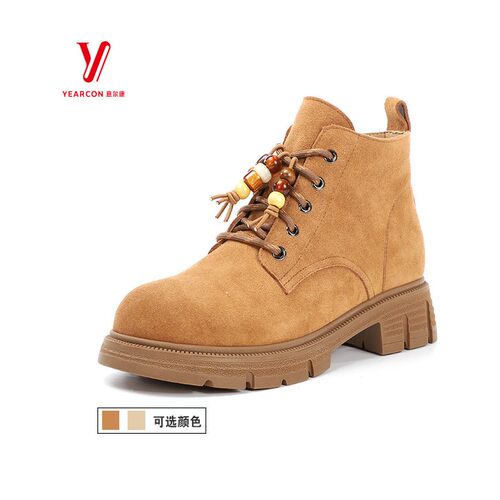 意尔康显瘦新款粗休闲鞋秋季女鞋跟2025年靴百搭5662GH31198Y马丁
