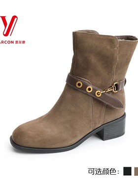 意尔康2026靴子女鞋春秋季5762AM13824M美复古拉德年新款粗时尚跟