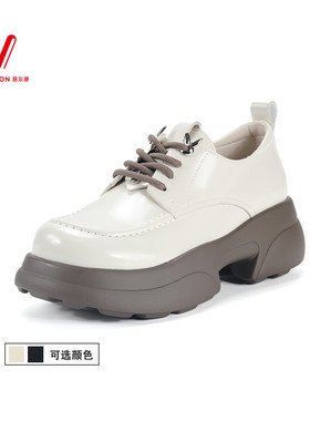 意尔康乐福鞋女2024新款春季厚底爆款小皮鞋真皮舒适百搭潮03373