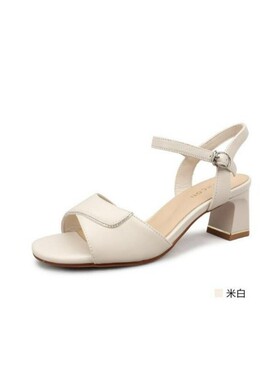 意尔康夏季一字扣新款S451AL04349Y跟凉鞋百搭高女鞋真皮2026纯色