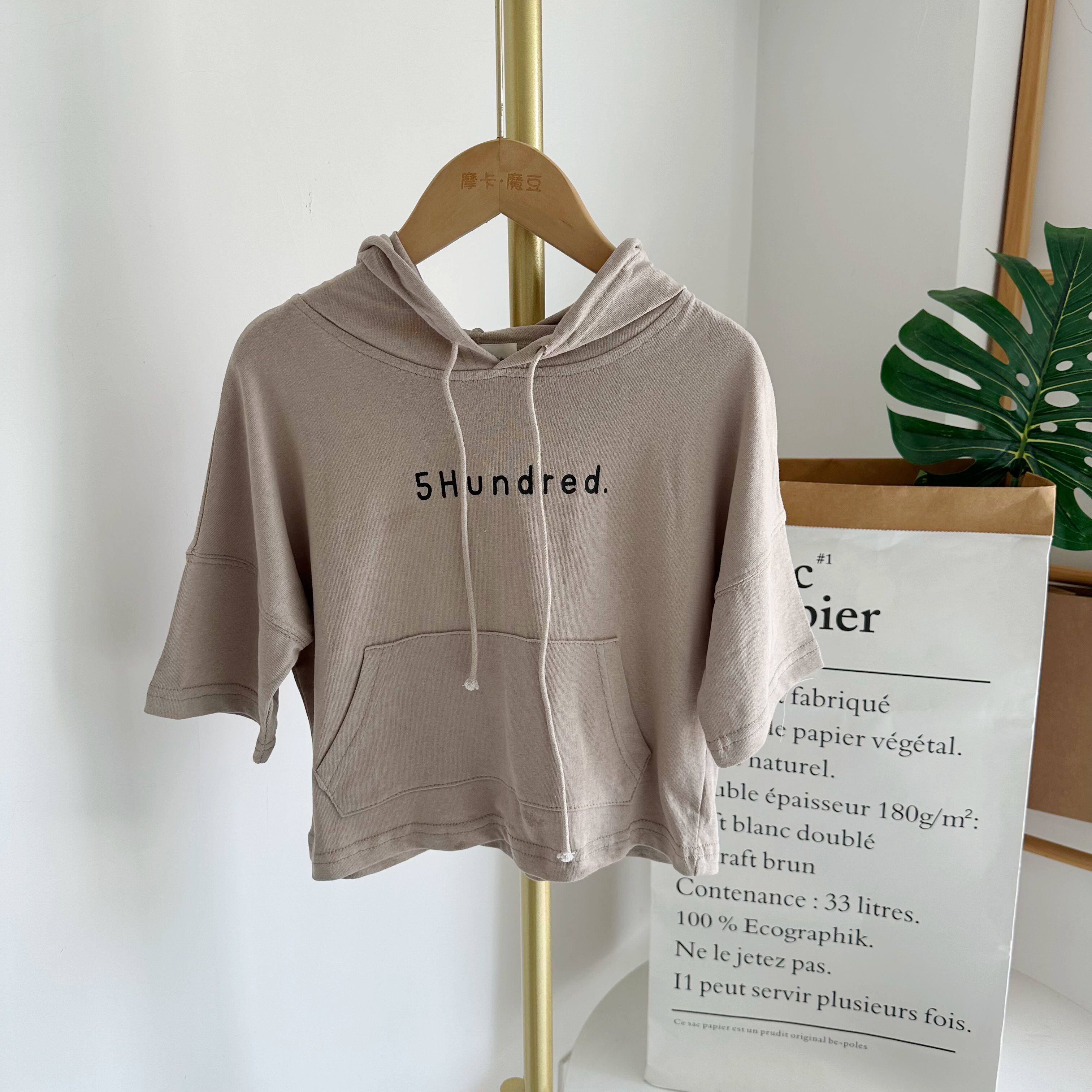 Mr brance童装夏款儿童连帽7分袖T恤衫男女童宽松休闲中袖上衣