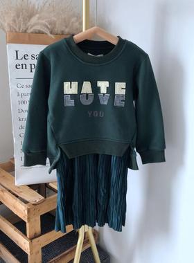 品牌童装冬款女童卫衣裙女宝宝抓绒卫衣假两件拼接连衣裙16945