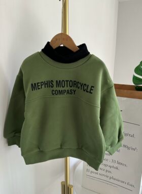 啦芙L童装秋冬季儿童双层加厚卫衣高领假两件套头休闲上衣1899